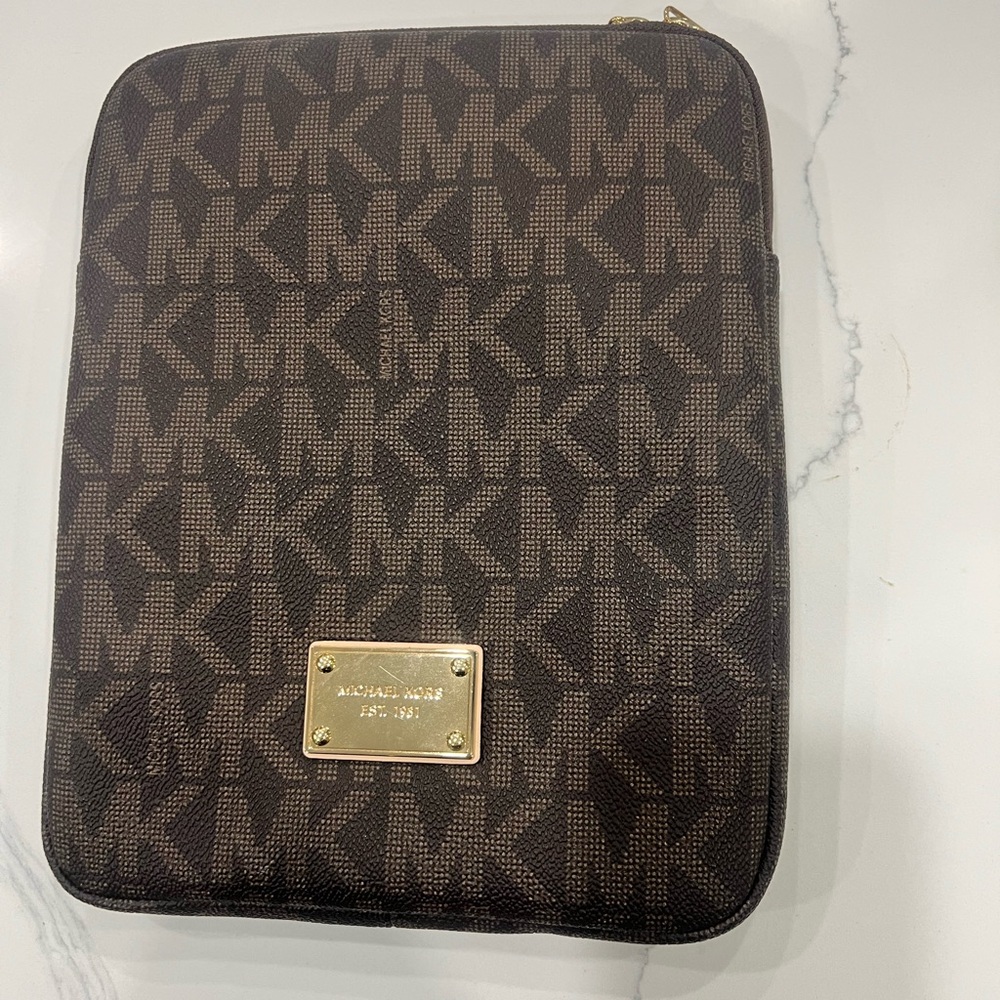 Michael Kors Black and Brown Logo Tablet Carrying Case